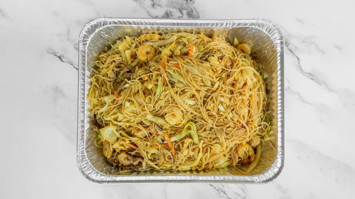 Catering tray of lo mein noodles